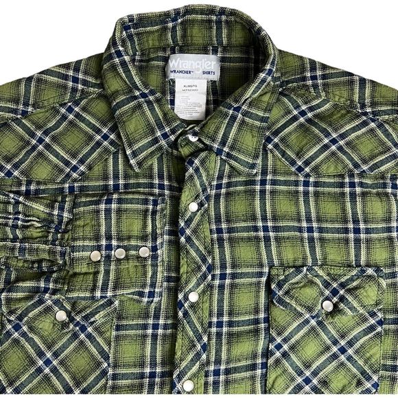 Wrangler Wrangler Green Plaid Pearl Snap Long Sleeve Button Up Flannel Shirt XL - Picture 1 of 5